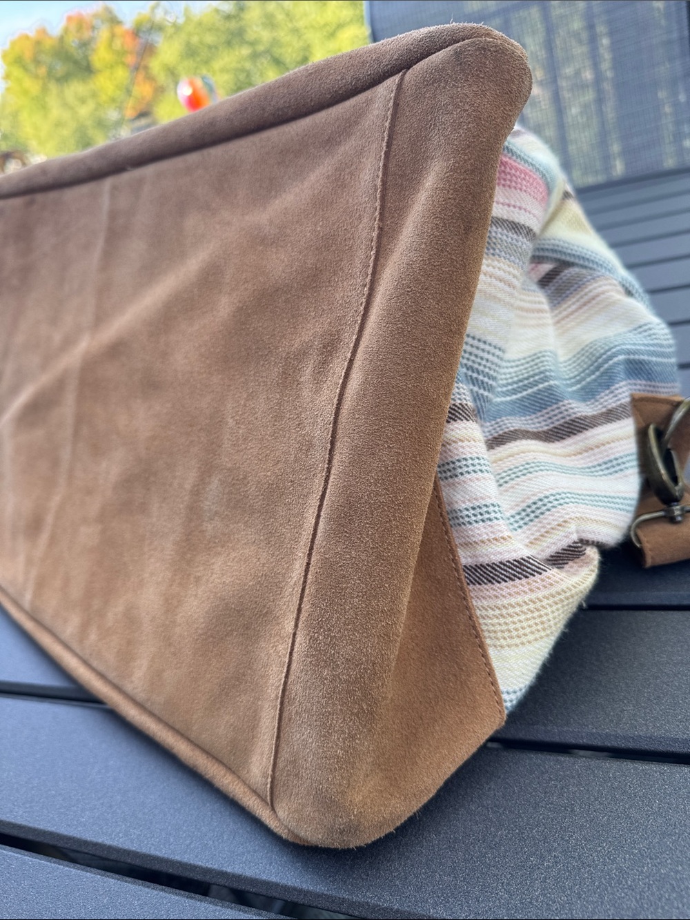 Pottery Barn Suede-Trim Striped Weekender - Tan & Pastel Stripes - Picture 8 of 15